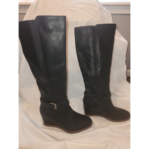 Soul Naturalizer Womens Harvest Riding Boots Black Wedge Knee High Zip 8M - Picture 3 of 10